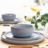 GBHOME Ceramic Dinnerware Sets for 8, 24 Pieces Stoneware Plates and Bowls Sets, Scratch Resistant Dishes, Dishwasher & Microwave Safe, Reactive Glaze-Green Wheat