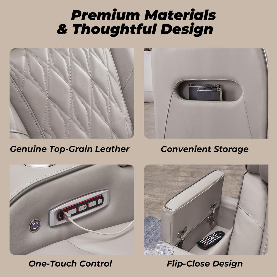 Signature Design by Ashley Boyington Contemporary Leather Match Power Reclining Sofa with USB Charging Ports, LED Lights and Adjustable Headrest, Light Gray