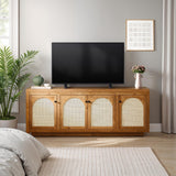 Walker Edison Sasha 4-Door Reeded Sideboard Buffet with Cord Management, 70 Inch, Coastal Oak