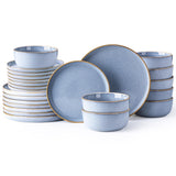 GBHOME Ceramic Dinnerware Sets for 8, 24 Pieces Stoneware Plates and Bowls Sets, Scratch Resistant Dishes, Dishwasher & Microwave Safe, Reactive Glaze-Green Wheat