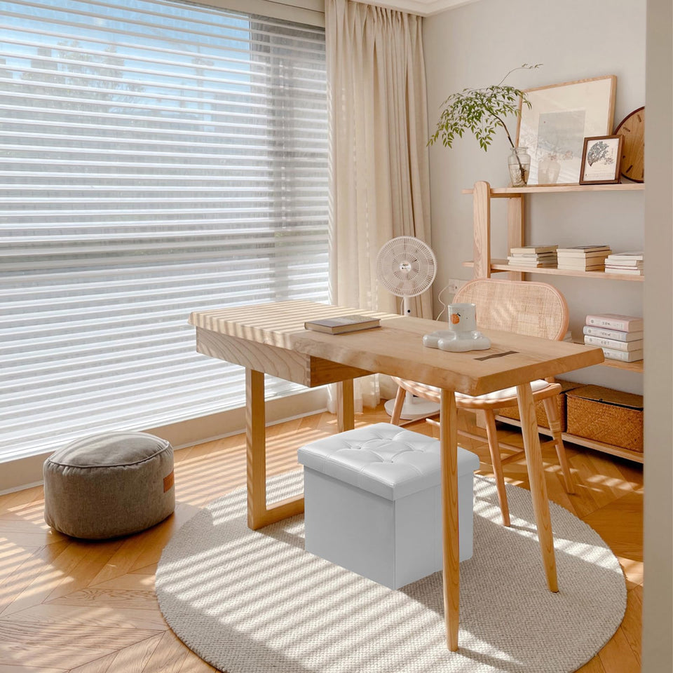 AmasSmile Storage Ottoman Folding Foot Rest Stool, Leather Footstool Bench, Short Ottoman Stool, Storage Foot Rest Store, Books (Black, 17" D x 13" W x 13" H)