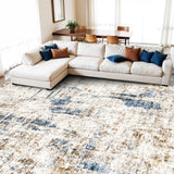 12x15 Area Rug for Living Room – Large Modern Neutral Abstract Thin Washable Carpet, Soft Low Pile Non-Slip Stain-Resistant for Bedroom Dining Room Home Office (Beige Grey)