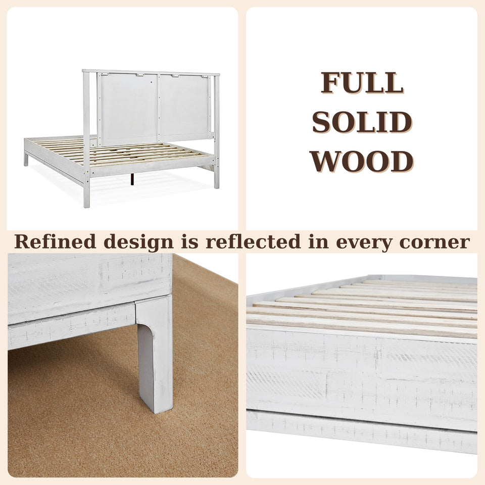 Bme Vivian 14 Inch Deluxe Bed Frame with Headboard, Rustic & Scandinavian Style with Solid Acacia Wood, No Box Spring Needed, 12 Strong Wood Slat Support, Easy Assembly, King, Rustic Golden Brown