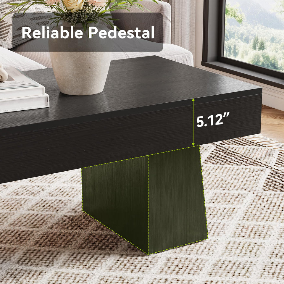 LITTLE TREE Farmhouse Coffee Table, 47 Inches Wooden Rectangular Accent Center Tables with Thick Base, Modern Low Cocktail Tea Furniture for Living Room (Rustic Brown)