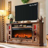 OKD Fireplace TV Stand for up-to-80 TV, Farmhouse 36" Tall Entertainment Center with 42" Electric Fireplace, Media Console with Glass Door Cabinets & Drawers for Living Room, Antique White