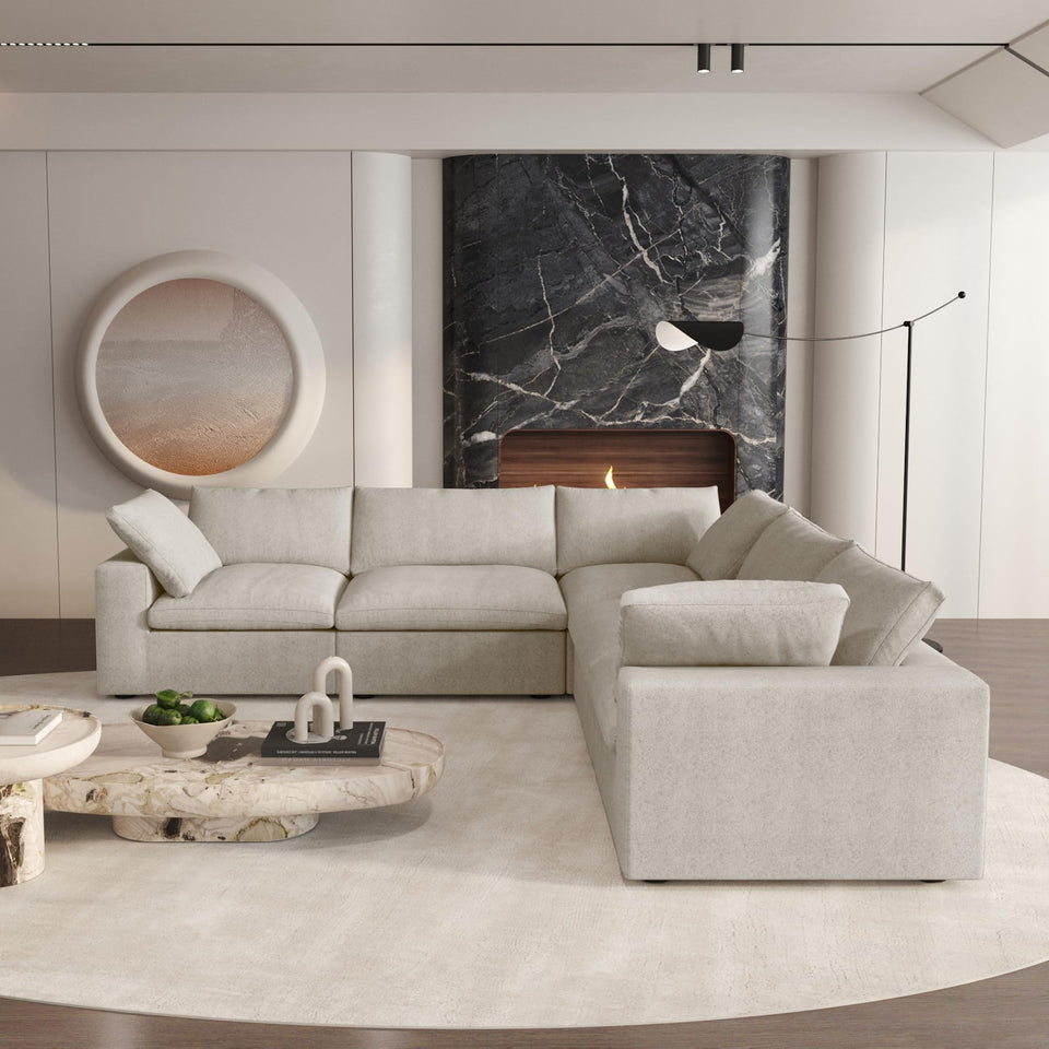 160.6" Cloud Couch Modular Sectional Sofa for Livingroom,Oversized Convertible Sofa with Storage Ottomans,6 Seat Wide Couches,Cushion Covers Removable (Khaki, 6 Seater)