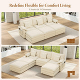 Vesgantti 142" U Shaped Sectional Couch, Comfy Cloud Modular Sectional Sofa with 2 Ottoman Deep Seat Chenille Modern Cloud Sofa, Modular Sofas for Living Room, Bedroom and Apartment, Beige