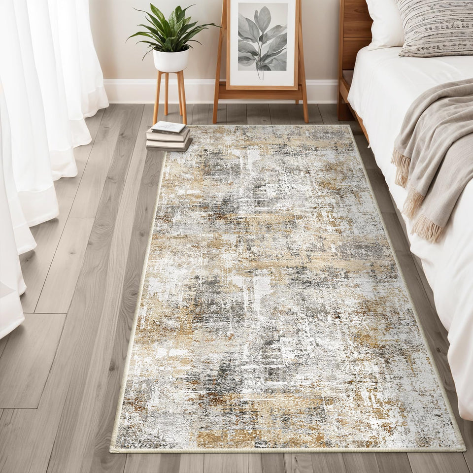 12x15 Area Rug for Living Room – Large Modern Neutral Abstract Thin Washable Carpet, Soft Low Pile Non-Slip Stain-Resistant for Bedroom Dining Room Home Office (Beige Grey)