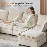 HULALA HOME 127'' Modular Sectional Sofa, Oversized U Shaped Couch with Storage Ottoman, Comfy Chenille Sofa with Deep Seat, 6 Seat Convertible Couches for Living Room, Beige