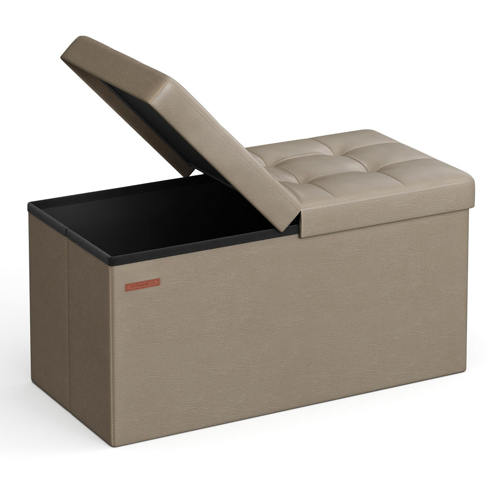 SONGMICS MAZIE Collection - 30 Inches Storage Ottoman Bench with Flipping Lid, Storage Chest Footstool, Load 660 lb, for Entryway, Living Room, Bedroom, Synthetic Leather, Black ULSF45BK