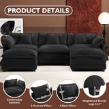 Ihanherry 146" U-Shaped Modern Sofa Modular Sectional Cloud Couch with 2 Ottoman, 6-Seat Chenille Deep Seat Sofa with 6 Pillows for Living Room, Bedroom and Apartment, Grey