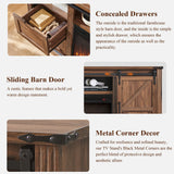 JXQTLINGMU Farmhouse TV Stand for 75+ Inch TV, 32" Tall Entertainment Center w/4 Drawers & Sliding Barn Door, Rustic Media Console w/Storage Shelves, 66" Wood Television Stand for Living Room, Brown