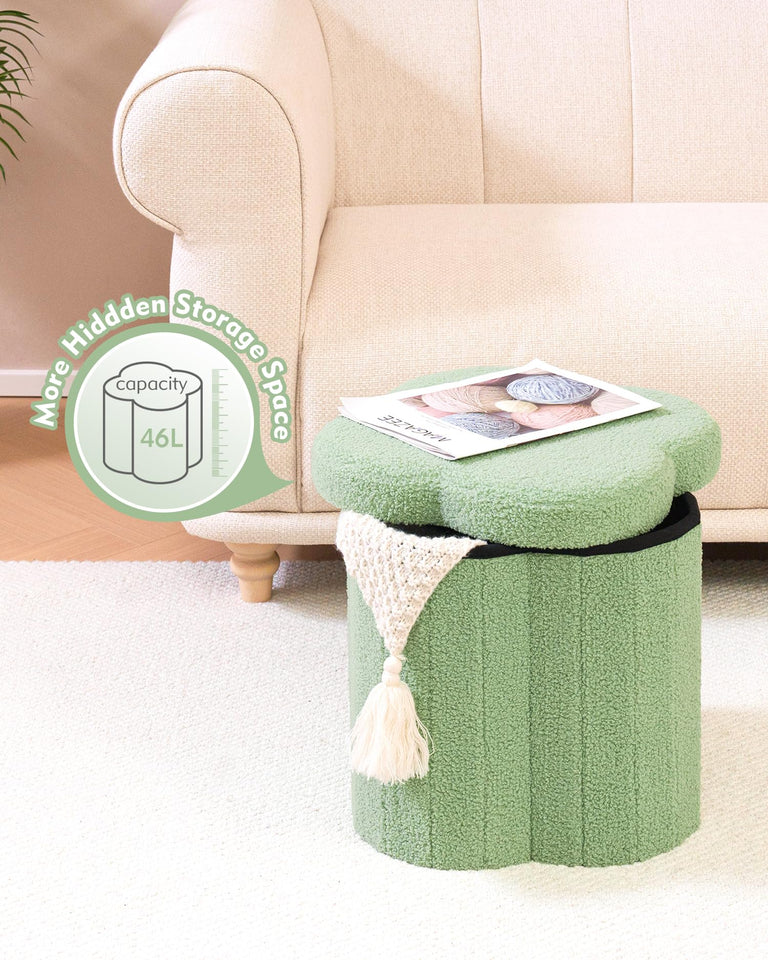 B FSOBEIIALEO Storage Ottoman Cube, Flowers Shaped Ottomans with Storage Foot Stool Footrest for Lving Room, Boucle Ottoman Seat for Dorm Room,Faux Teddy Fur, Cream White 12.6"x12.6"x12.6"