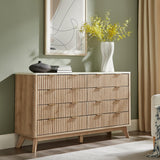 T4TREAM Fluted 7 Drawers Dresser, 54" Wide Modern Chest of Drawers with Faux Marble Top, Curved Profile Design, Dresser TV Stand, Wood Drawer Organizer for Bedroom, Living Room, Hallway, Natural Oak