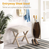 LUE BONA Square Linen Makeup Stool, Metal X Legs, Small Ottoman Stool Chair for Vanity, Modern Padded Seat Foot Rest for Makeup Room, Bathroom