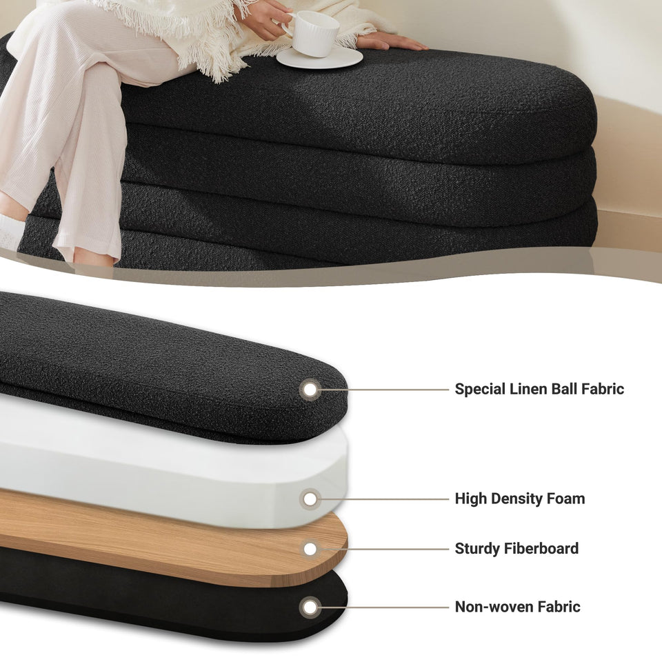 Busaurus Storage Ottoman Bench 49.2 Inch Upholstered Fabric Storage Bench for Bedroom End of Bed Aesthetic Large Oval Ottoman for Living Room Entryway (Ivory)