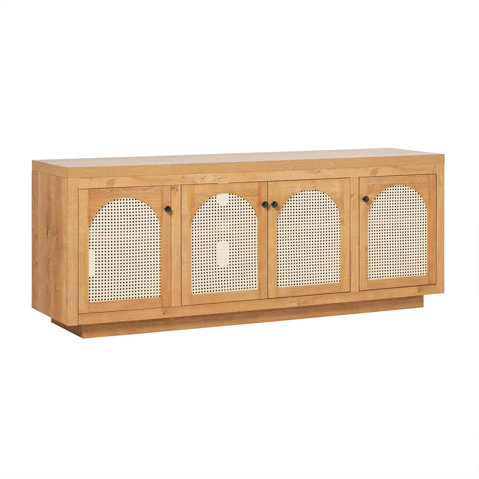 Walker Edison Sasha 4-Door Reeded Sideboard Buffet with Cord Management, 70 Inch, Coastal Oak