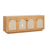 Walker Edison Sasha 4-Door Reeded Sideboard Buffet with Cord Management, 70 Inch, Coastal Oak