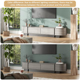 UKAOCAI 86.61'' Tambour TV Stand for 55-85 Inch, Modern Entertainment Center with Large Storage Cabinet & Open Shelves, TV Console with Sliding Doors for Living Room, Bedroom, Natural