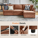 HULALA HOME 127'' Modular Sectional Sofa, Oversized U Shaped Couch with Storage Ottoman, Comfy Chenille Sofa with Deep Seat, 6 Seat Convertible Couches for Living Room, Beige