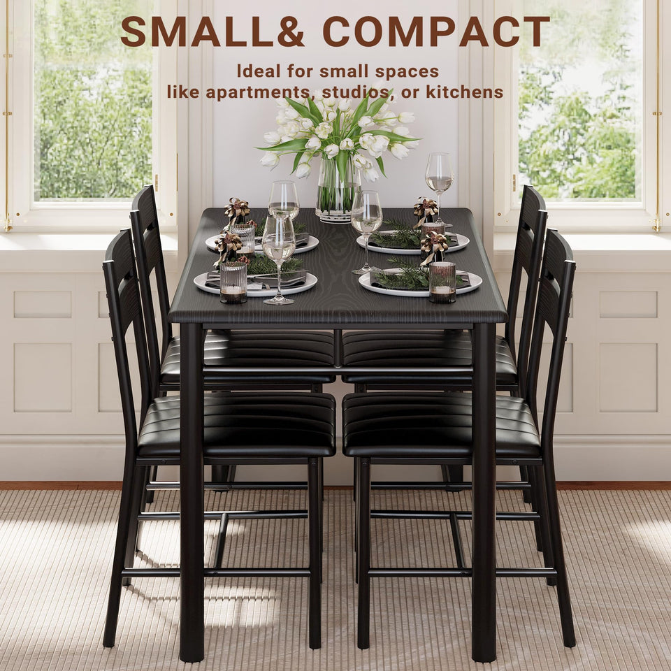 IRONCK Dining Table Set for 4, Wood Kitchen Table with Upholstered Chairs for Kitchen Room and Small Spaces, Rustic Brown