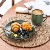 LeRatio Ceramic Dinnerware Sets for 6,Plates and Bowls Sets,Handmade Reactive Glaze Dishes Set,Chip Resistant and Scratch Resistant | Oven&Dishwasher & Microwave Safe-Blue(18PCS)