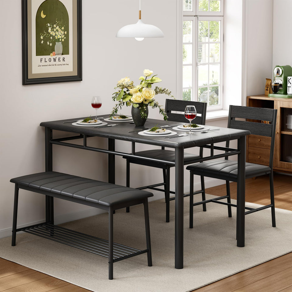 IRONCK Dining Table Set for 4, Kitchen Table with Upholstered Bench and 2 Chairs, Kitchen Table and Chairs Set for Small Space, Apartment, Rustic Brown