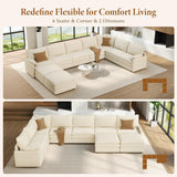 Vesgantti 142" U Shaped Sectional Couch, Comfy Cloud Modular Sectional Sofa with 2 Ottoman Deep Seat Chenille Modern Cloud Sofa, Modular Sofas for Living Room, Bedroom and Apartment, Beige