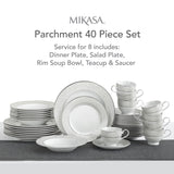 Mikasa Parchment 40-Piece Dinnerware Set, Service for 8, Durable Porcelain Plates, Bowls, and Mugs with Contemporary Design, Dishwasher Safe