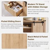 JXQTLINGMU Farmhouse TV Stand for 75+ Inch TV, 32" Tall Entertainment Center w/4 Drawers & Sliding Barn Door, Rustic Media Console w/Storage Shelves, 66" Wood Television Stand for Living Room, Brown