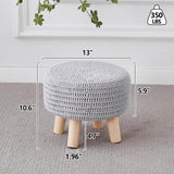 Wimarsbon Pouf Ottoman, 100% Cotton Knitted Boho Footstool, Round Footrest with Non-Skid Wood Legs, Home Décor Handmade Pouffe, Leisure Floor Step Stool for Living Room (Beige)