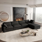 160.6" Cloud Couch Modular Sectional Sofa for Livingroom,Oversized Convertible Sofa with Storage Ottomans,6 Seat Wide Couches,Cushion Covers Removable (Khaki, 6 Seater)