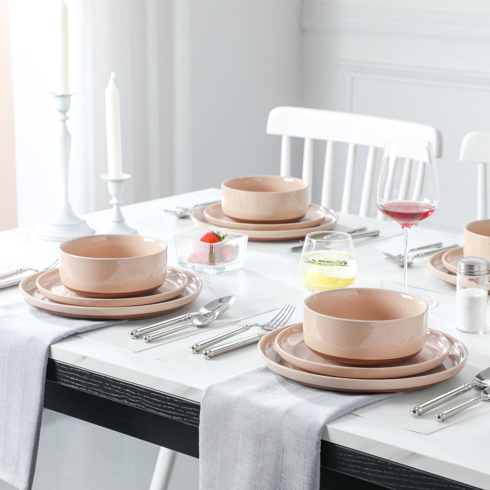 MALACASA Plates and Bowls Sets, 24 Pieces Modern Ceramic Dinnerware Set for 8 Kitchen Stoneware Dishes Dishware Set Microwave and Dishwasher Safe, White, Series TARA