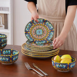 vancasso 24 Pieces Dinnerware Sets, Plates and Bowls Set, Porcelain Dishes Set for 6, Microwave and Dishwasher Safe, Scratch Resistant, Bohemian Style Dining Ware Service for 6, Series SIMI