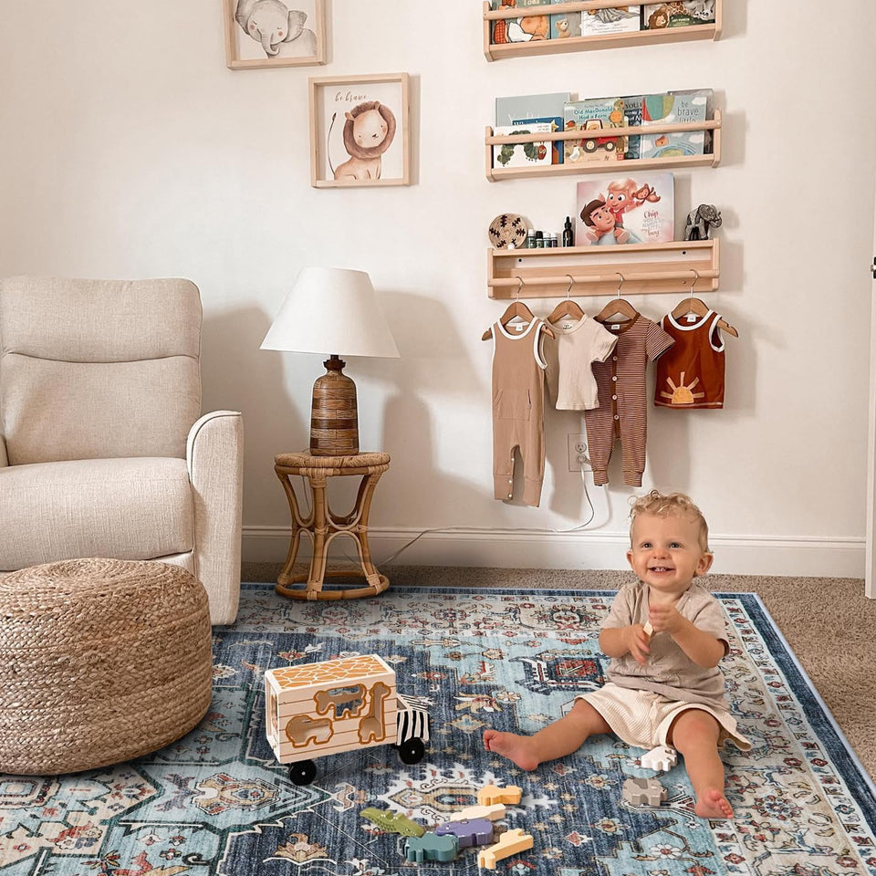 TOPRUUG Washable Oriental Area Rug - 12x15 Rugs for Living Room Soft Carpet for Bedroom Waterproof Floral Distressed Indoor Stain Resistant Non-Shedding Floor Carpets (Green, 12x15)