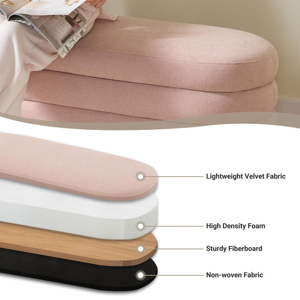 Busaurus Storage Ottoman Bench 49.2 Inch Upholstered Fabric Storage Bench for Bedroom End of Bed Aesthetic Large Oval Ottoman for Living Room Entryway (Ivory)