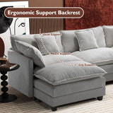 Ihanherry 146" U-Shaped Modern Sofa Modular Sectional Cloud Couch with 2 Ottoman, 6-Seat Chenille Deep Seat Sofa with 6 Pillows for Living Room, Bedroom and Apartment, Grey