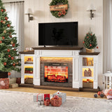 80" Fireplace TV Stand for TVs Up to 90 Inch, Electric Fireplace with Mantel, Farmhouse Entertainment Center with Storage, Realistic Stacked Stone Surround with Remote Control for Living Room