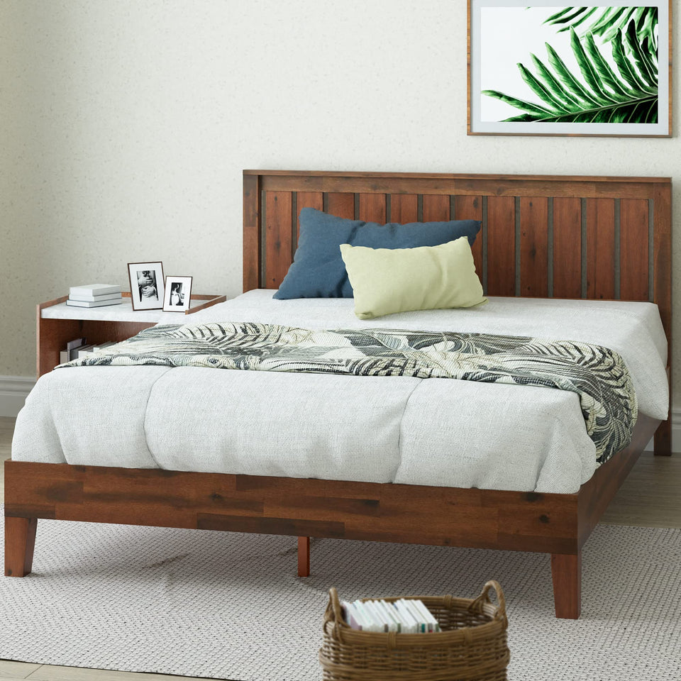 ZINUS Vivek Deluxe Wood Platform Bed Frame with Headboard, Wood Slat Support, No Box Spring Needed, Easy Assembly, Queen
