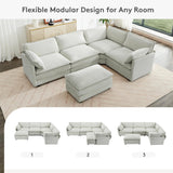 ROWHY 150'' Modular Sectional Sofa Cloud Couch, Corner Sofa Big Comfy Corduroy Oversized L Shaped Couch with 4 Pillows, Chaise, Ottoman, Deep Seat Couches for Living Room Office, Dark Grey