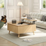 JOINICE, Round Coffee Table with Storage, Mid Century Modern Center Table with Sliding Cabinet Door, Fluted Dining Table for Living Room, Home Small Space, 31.5", Walnut