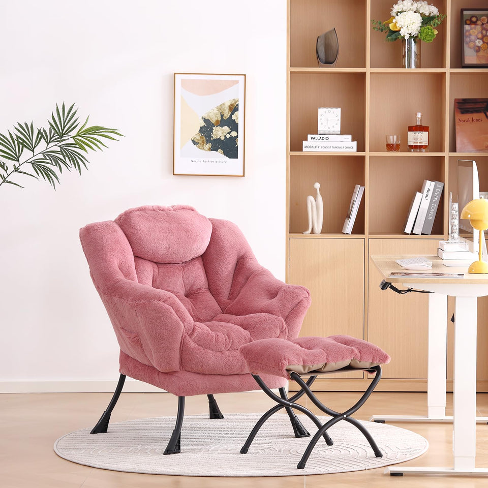 LITA Lazy Chair with Ottoman, Modern Accent Leisure Upholstered Lazy Sofa Armchair, Contemporary Lounge Reading Chair with Armrests and a Side Pocket for Living Room, Bedroom & Small Space, Dark Grey