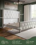 OHOHOLIVE King Size Bed Frame with 56" Headboard - 1000LBS Capacity Support, Velvet Upholstered Wingback Platform Bed Frame, Noise Free, Sturdy Wooden Slat Support