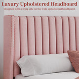 Yaheetech King Bed Frame Upholstered Platform Bed with Fabric Headboard, Wing Edge Design/Non-Slip and Noise-Free/Wooden Slats Support/No Box Spring Needed/Easy Assembly, Ivory King Bed