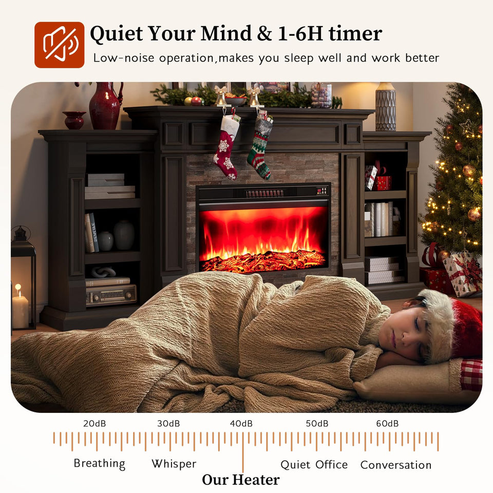 80" Fireplace TV Stand for TVs Up to 90 Inch, Electric Fireplace with Mantel, Farmhouse Entertainment Center with Storage, Realistic Stacked Stone Surround with Remote Control for Living Room