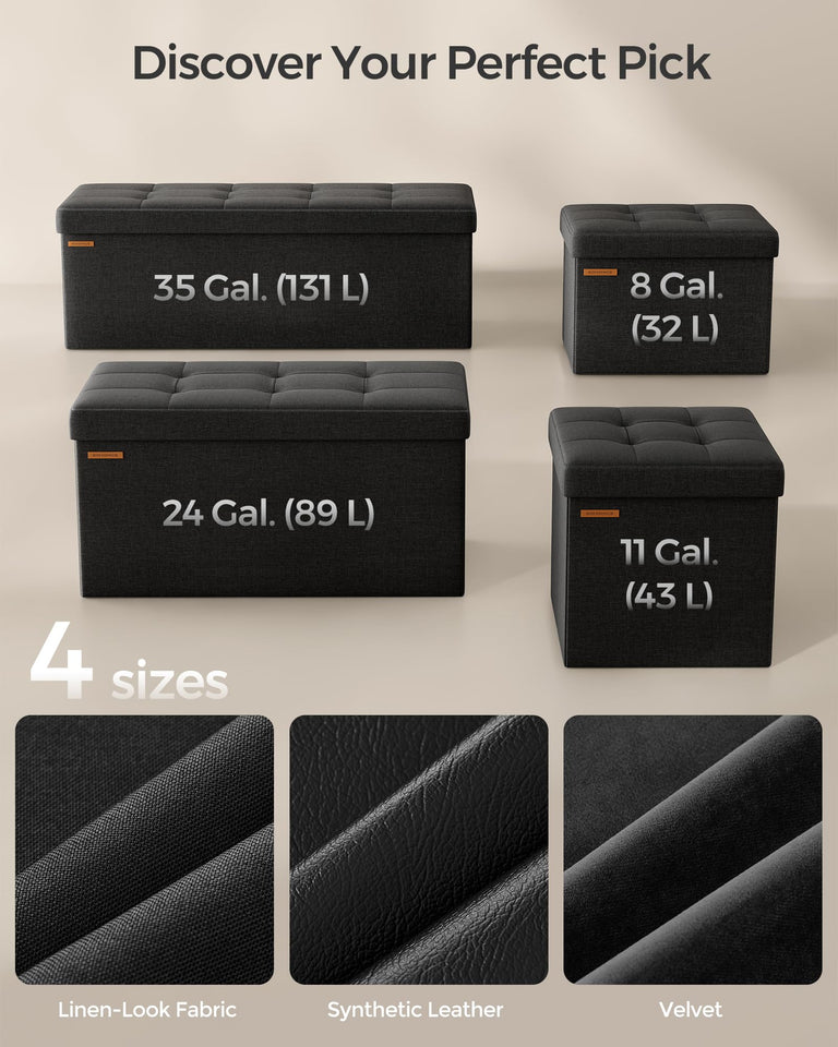 SONGMICS MAZIE Collection - 43 Inches Folding Storage Ottoman Bench, Ottoman Foot Rest, End of Bed Bench, Storage Chest, Load 660 lb, for Living Room, Bedroom, Entryway, Dark Gray ULSF77K