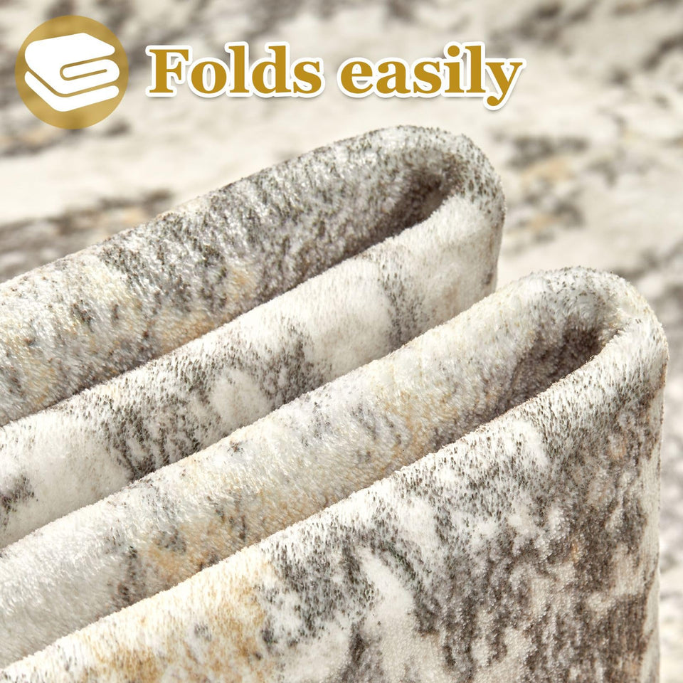 Area Rugs for Living Room: 12x15 Abstract Washable Rug Modern Neutral Large Soft Stain Resistant Non-Slip Backing Machine Table for Bedroom Dining Room Indoor Home Office Carpet - Gold Brown