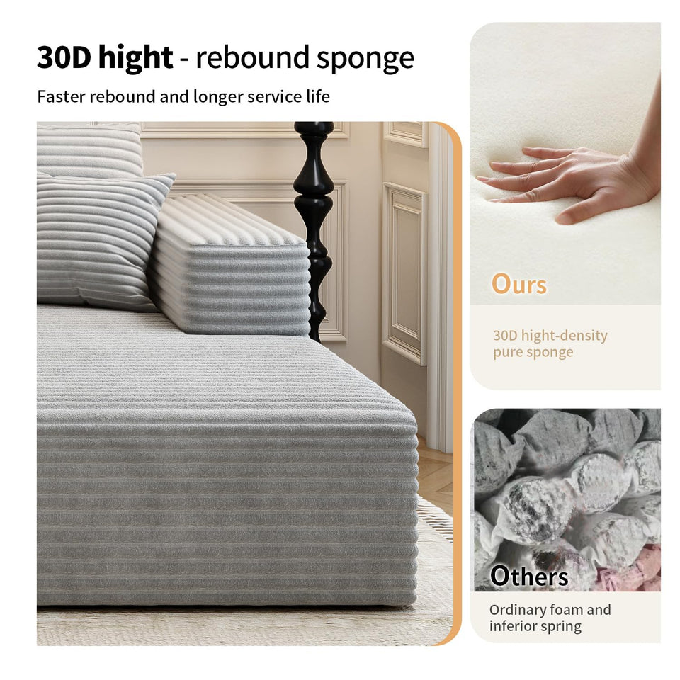 135.4" Cloud Modular Sectional Couch with 1 Ottoman,Modern Minimalist Upholstered Couches, Comfort U Shaped Sofa for Living Room,Deep Seat Corner Couch，No Assembly Required (Black,Left Facing Chaise)