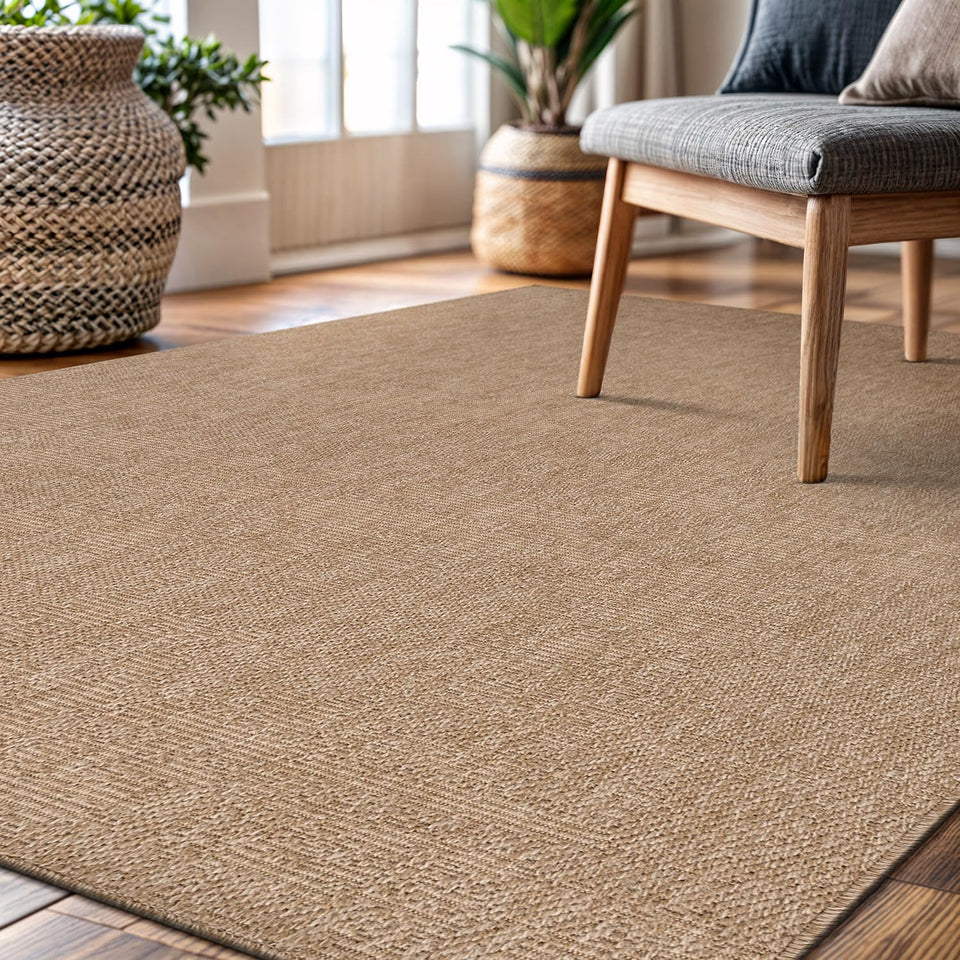 CAMILSON Easy Jute Rug 10x14, Indoor Outdoor Natural Color Fiber Area Rugs for Living Room Patio and Kitchen Rug, Sisal Boho Woven Design, Easy-Cleaning, Washable Outside Carpet Alfombras (10 x 14)