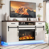 59'' Fireplace TV Stand with 3D Flame Electric Fireplace Heater, 34'' Tall Farmhouse TV Stand for 65 Inch TV, Entertainment Center TV Console with 2 Drawers, Sliding Barn Door for Living Room - White